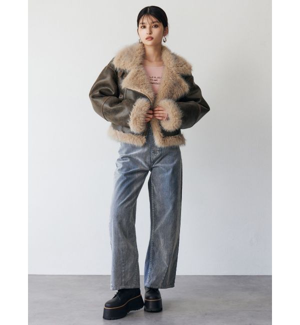 MURUA「アンイーブンショートフェイクムートンジャケット」|ブルゾン・スタジャン|