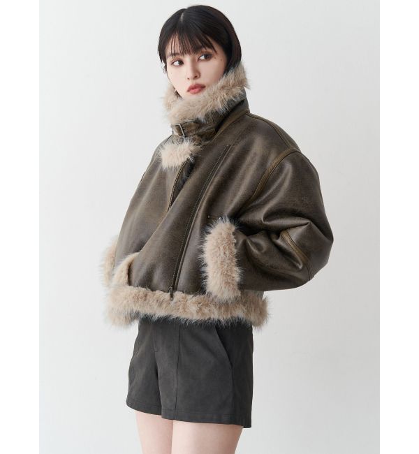 MURUA「アンイーブンショートフェイクムートンジャケット」|ブルゾン・スタジャン|