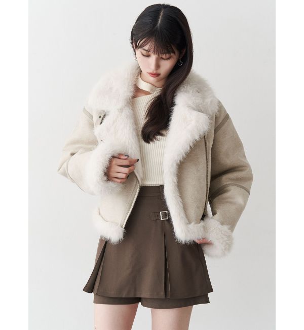 MURUA「アンイーブンショートフェイクムートンジャケット」|ブルゾン・スタジャン|