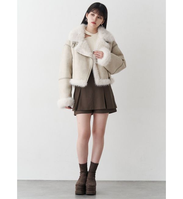 MURUA「アンイーブンショートフェイクムートンジャケット」|ブルゾン・スタジャン|