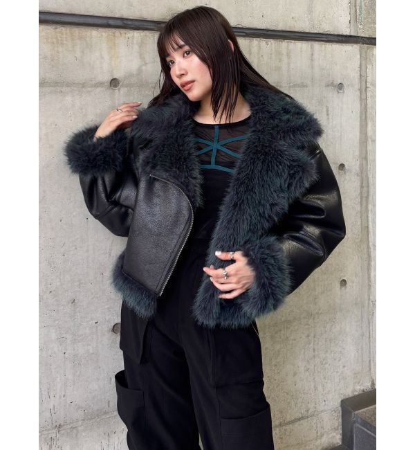 MURUA「アンイーブンショートフェイクムートンジャケット」|ブルゾン・スタジャン|