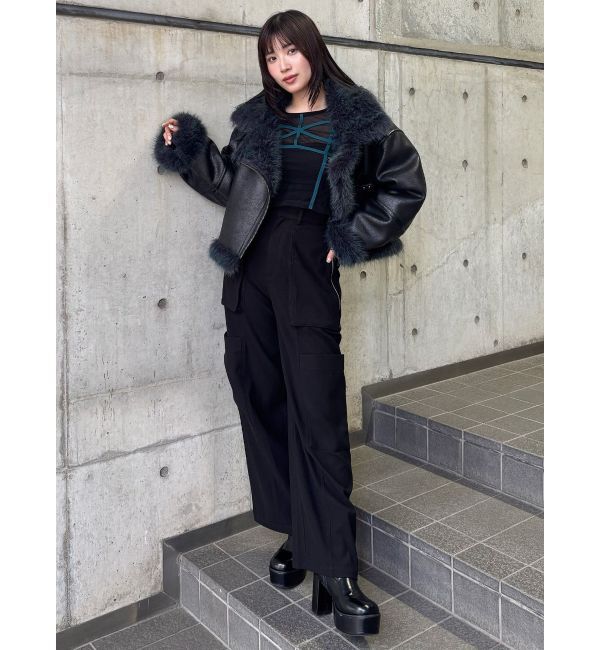 MURUA「アンイーブンショートフェイクムートンジャケット」|ブルゾン・スタジャン|