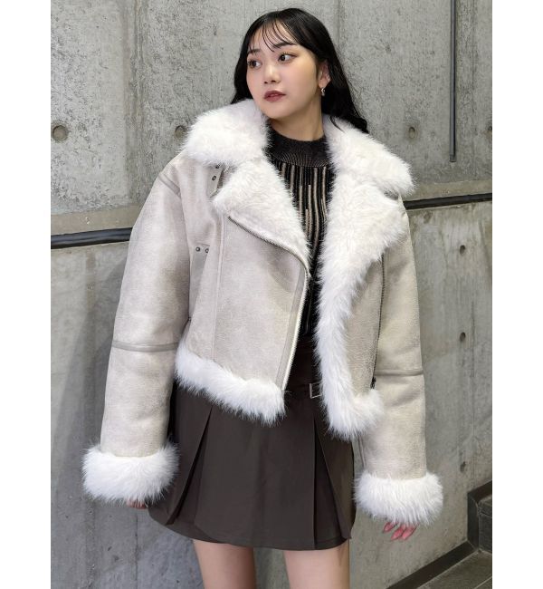 MURUA「アンイーブンショートフェイクムートンジャケット」|ブルゾン・スタジャン|