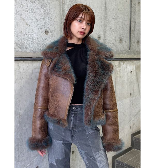 MURUA「アンイーブンショートフェイクムートンジャケット」|ブルゾン・スタジャン|