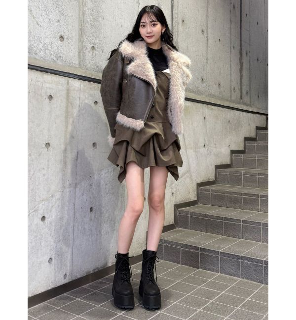 MURUA「アンイーブンショートフェイクムートンジャケット」|ブルゾン・スタジャン|