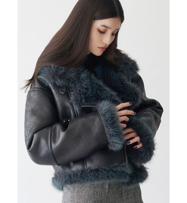 MURUA「アンイーブンショートフェイクムートンジャケット」|ブルゾン・スタジャン|ブラック