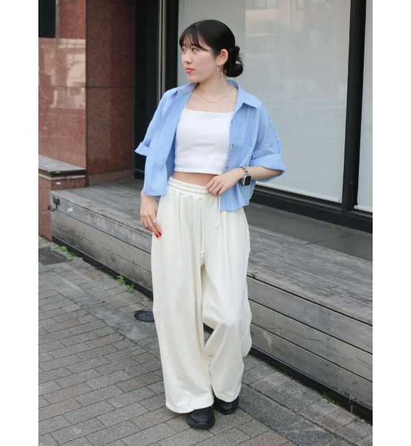 Ungrid「サッカーストライプハーフスリーブショートシャツ」|シャツ・ブラウス|