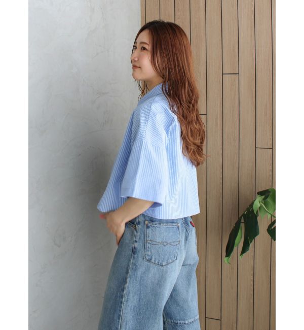 Ungrid「サッカーストライプハーフスリーブショートシャツ」|シャツ・ブラウス|