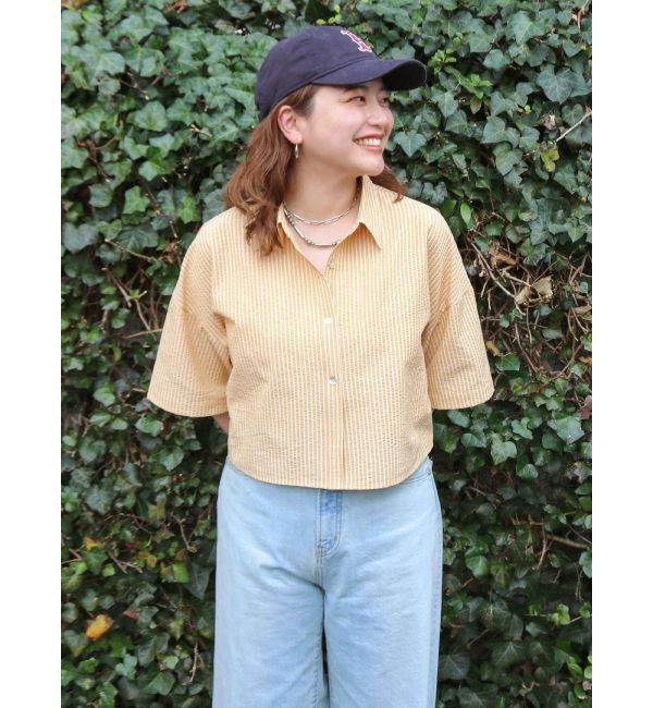 Ungrid「サッカーストライプハーフスリーブショートシャツ」|シャツ・ブラウス|