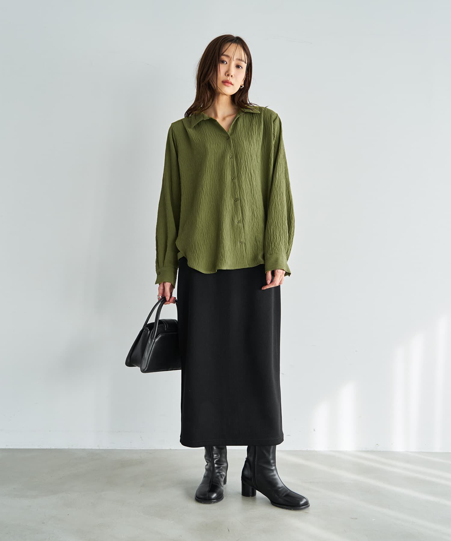 STYLE DELI「シボ入りガーゼ調V開きシャツ」|シャツ・ブラウス|