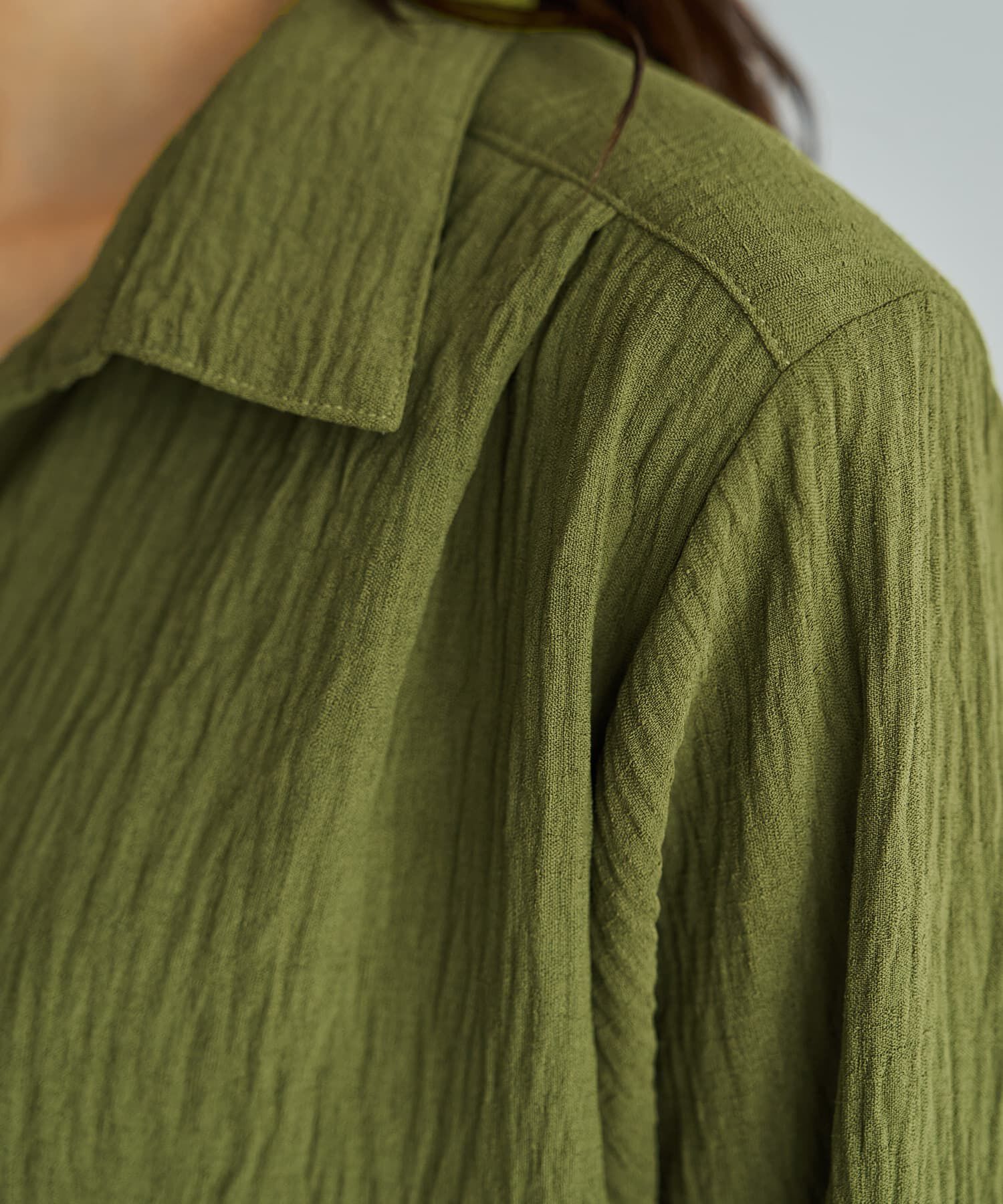 STYLE DELI「シボ入りガーゼ調V開きシャツ」|シャツ・ブラウス|