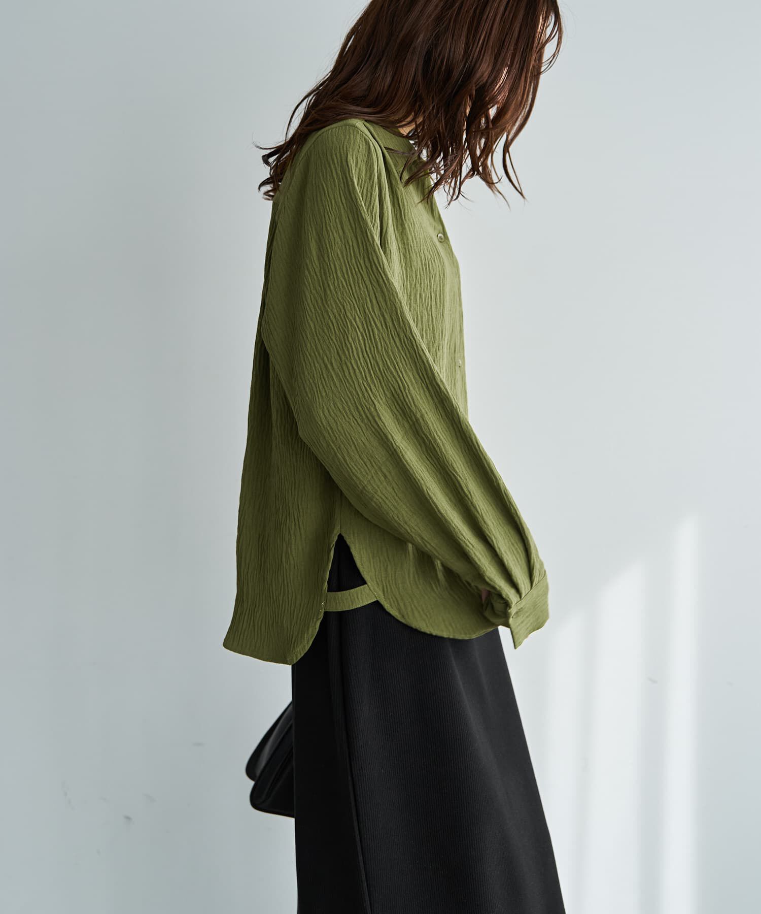 STYLE DELI「シボ入りガーゼ調V開きシャツ」|シャツ・ブラウス|