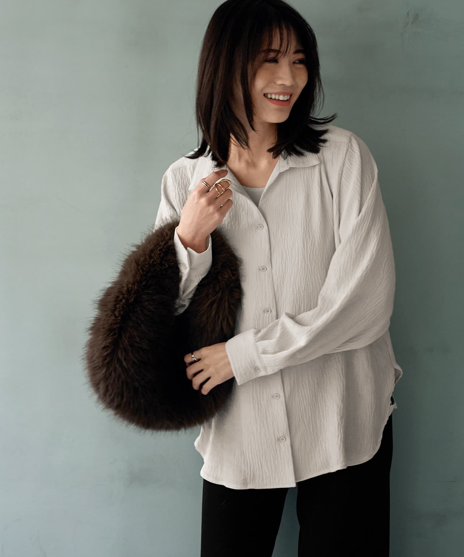 STYLE DELI「シボ入りガーゼ調V開きシャツ」|シャツ・ブラウス|エクリュ