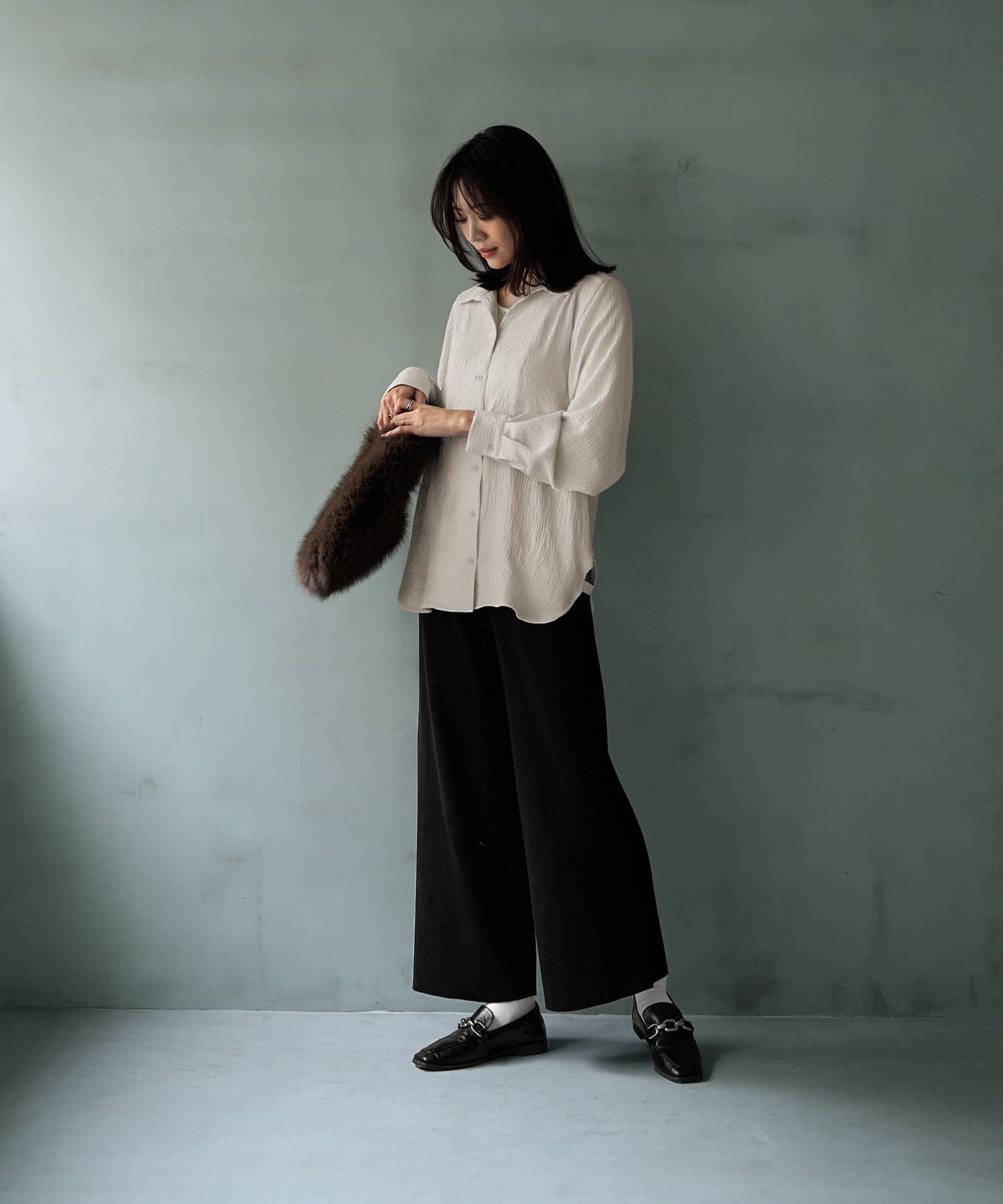 STYLE DELI「シボ入りガーゼ調V開きシャツ」|シャツ・ブラウス|