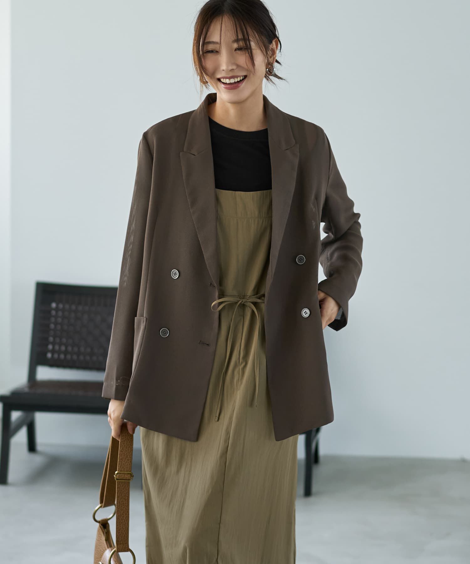 STYLE DELI「ストレッチメッシュ生地ダブルジャケット」|テーラードジャケット|セピア