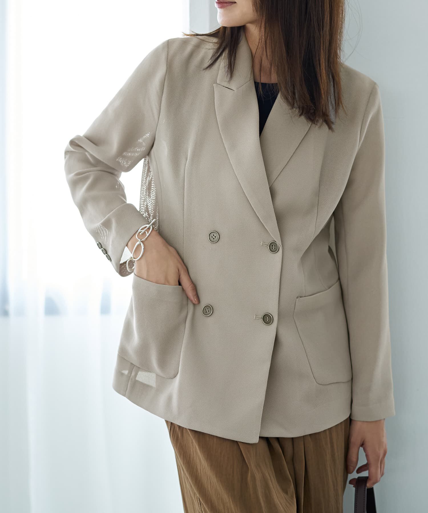 STYLE DELI「ストレッチメッシュ生地ダブルジャケット」|テーラードジャケット|