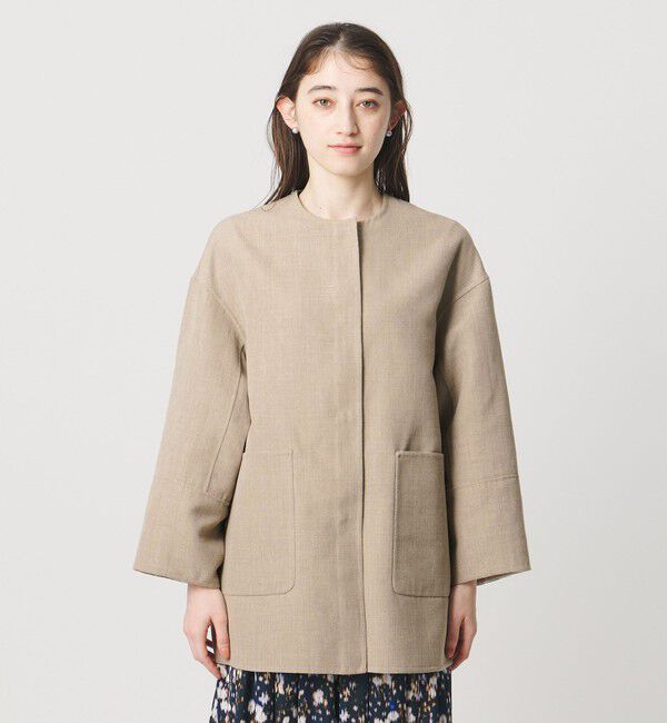 UNITED ARROWS「Asami バイカラー リバーコート」|ノーカラーコート|