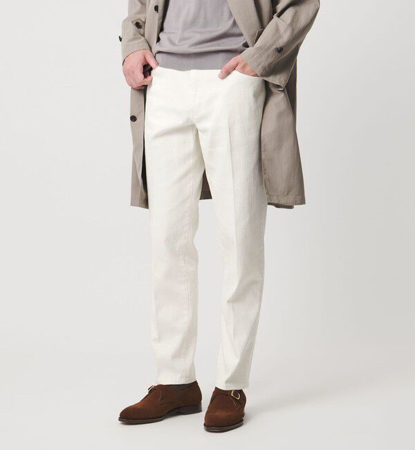 UNITED ARROWS「ドリル 5ポケット  ベーシック テーパード ノープリーツ パンツ」|チノ|OFF WHITE