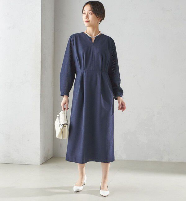 SHIPS for women「〈手洗い可能〉起毛 レース Iライン ワンピース」|ワンピース|