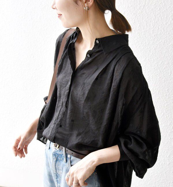 SHIPS any「《追加予約》【WEB限定】SHIPS any:〈手洗い可能〉シアー ドット レギュラーカラー ギャザー シャツ」|シャツ・ブラウス|