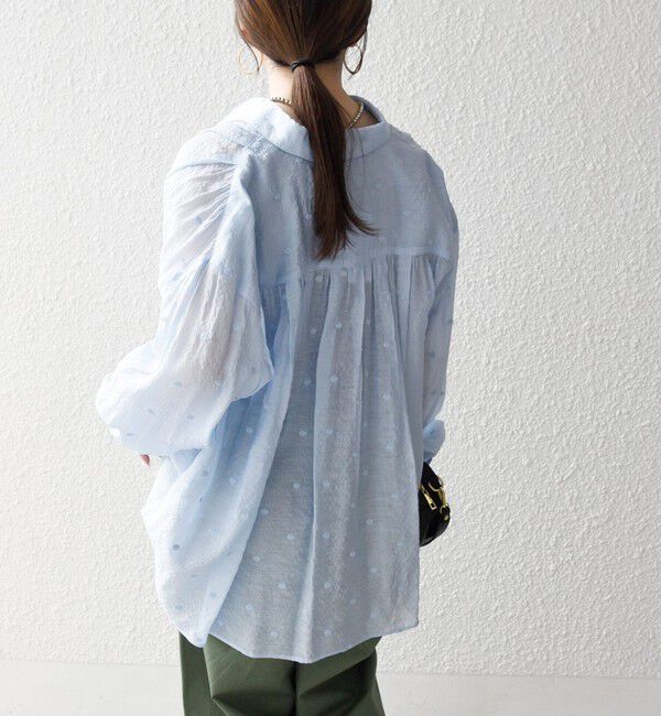 SHIPS any「《追加予約》【WEB限定】SHIPS any:〈手洗い可能〉シアー ドット レギュラーカラー ギャザー シャツ」|シャツ・ブラウス|