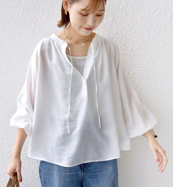 SHIPS for women「〈手洗い可能〉シアー タンブラー デザイン ギャザー ブラウス」|シャツ・ブラウス|オフホワイト