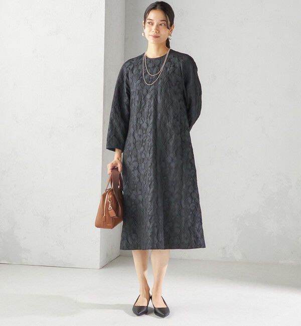 SHIPS for women「〈手洗い可能〉膨れ ジャカード バックタイ フレア ワンピース」|ワンピース|