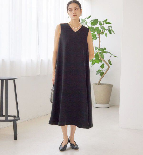 SHIPS for women「little black: リュクス エア ノースリーブ フレア ロング ワンピース（セレモニー対応可）」|ワンピース|ブラック