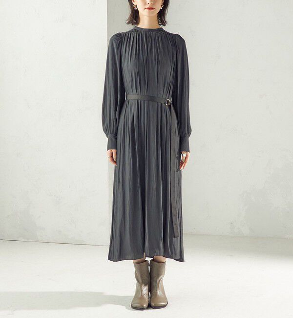 SHIPS for women「〈手洗い可能〉カッセン ギャザー ベルト付き 長袖 ワンピース」|ワンピース|