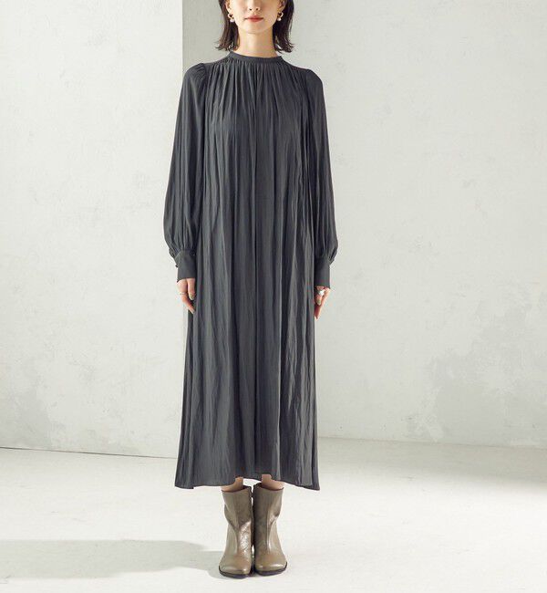 SHIPS for women「〈手洗い可能〉カッセン ギャザー ベルト付き 長袖 ワンピース」|ワンピース|