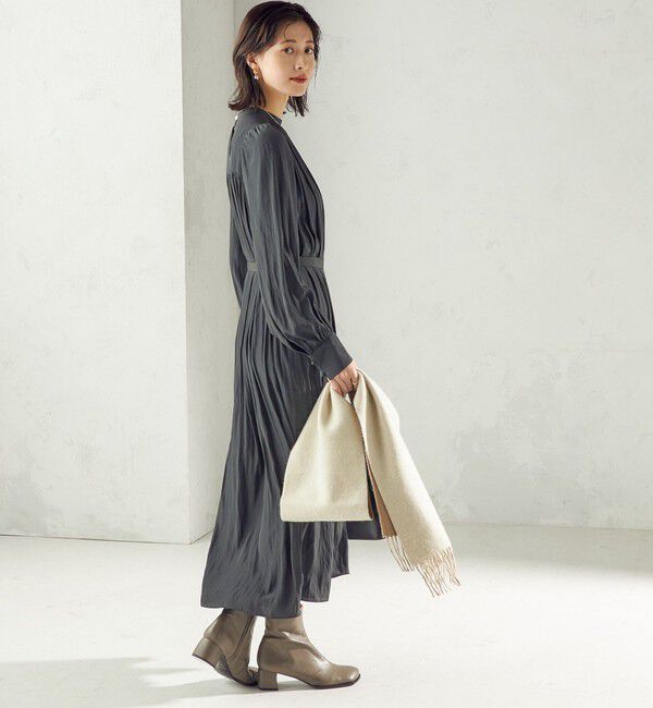 SHIPS for women「〈手洗い可能〉カッセン ギャザー ベルト付き 長袖 ワンピース」|ワンピース|