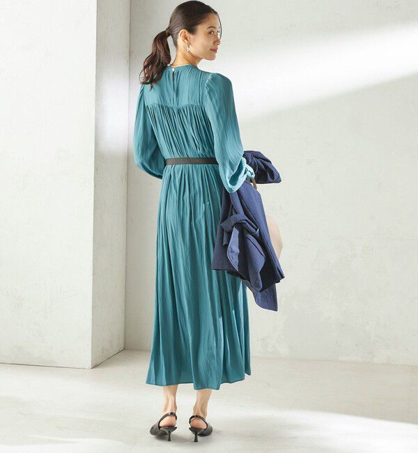 SHIPS for women「〈手洗い可能〉カッセン ギャザー ベルト付き 長袖 ワンピース」|ワンピース|