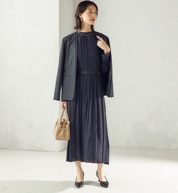 SHIPS for women「〈手洗い可能〉カッセン ギャザー ベルト付き 長袖 ワンピース」|ワンピース|