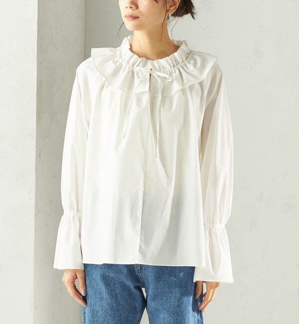 SHIPS for women「《予約》〈撥水加工 / UVカット〉タフタ フリルカラー キャンディースリーブ ブラウス（セレモニー対応可）」|シャツ・ブラウス|