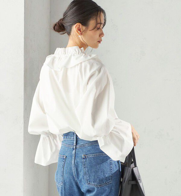 SHIPS for women「《予約》〈撥水加工 / UVカット〉タフタ フリルカラー キャンディースリーブ ブラウス（セレモニー対応可）」|シャツ・ブラウス|