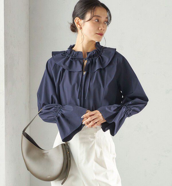 SHIPS for women「《予約》〈撥水加工 / UVカット〉タフタ フリルカラー キャンディースリーブ ブラウス（セレモニー対応可）」|シャツ・ブラウス|
