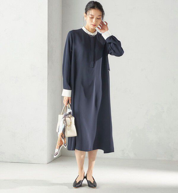 SHIPS for women「〈洗濯機可能〉ライト ダブルクロス バックフリル Aライン ワンピース（セレモニー対応可）」|ワンピース|