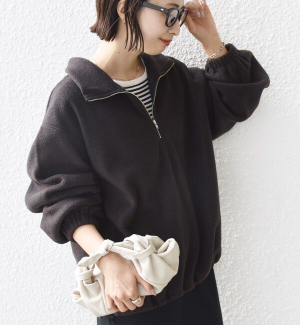 SHIPS for women「〈洗濯機可能〉フリース 裾 ドロスト ハーフ ジップ プルオーバー」|Tシャツ・カットソー|