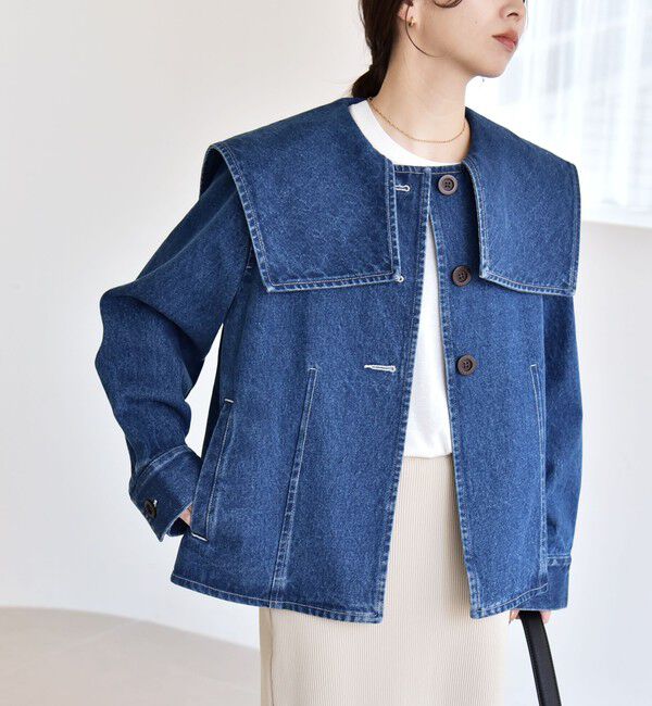 quaranciel「quaranciel:〈洗濯機可能〉セーラーカラー デニム ブルゾン」|デニムジャケット|