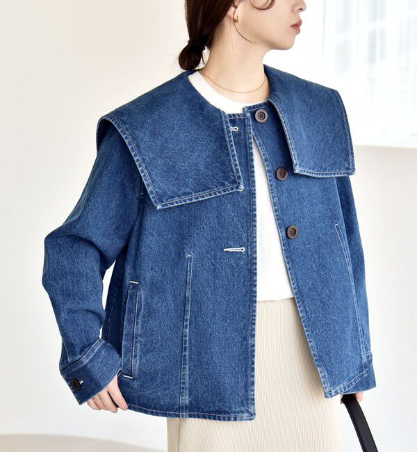quaranciel「quaranciel:〈洗濯機可能〉セーラーカラー デニム ブルゾン」|デニムジャケット|