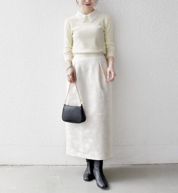 SHIPS any「SHIPS any:〈手洗い可能〉フラワー ジャカード Iライン タック スカート」|スカート|