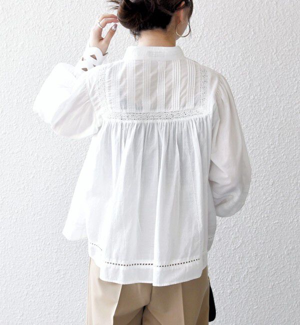 SHIPS any「SHIPS any:〈洗濯機可能〉キャンブリック スタンドカラー レース シャツ ブラウス」|シャツ・ブラウス|