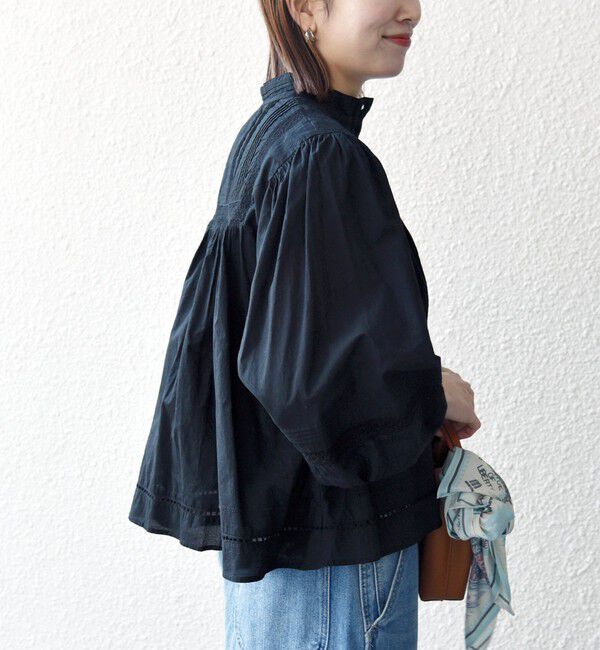 SHIPS any「SHIPS any:〈洗濯機可能〉キャンブリック スタンドカラー レース シャツ ブラウス」|シャツ・ブラウス|ブラック