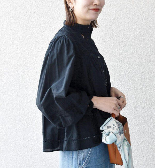 SHIPS any「SHIPS any:〈洗濯機可能〉キャンブリック スタンドカラー レース シャツ ブラウス」|シャツ・ブラウス|