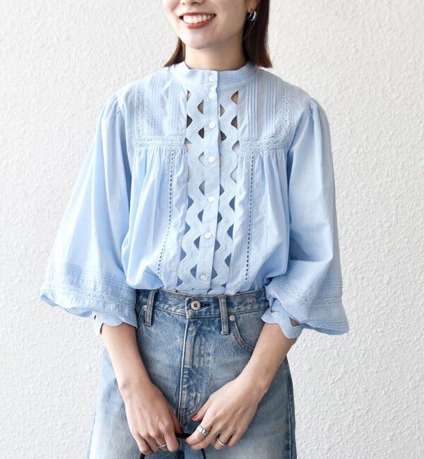 SHIPS any「SHIPS any:〈洗濯機可能〉キャンブリック スタンドカラー レース シャツ ブラウス」|シャツ・ブラウス|