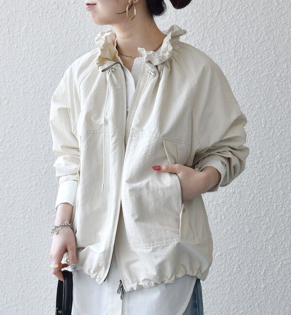 SHIPS any「《予約》SHIPS any:〈洗濯機可能〉ナイロン タスラン ギャザー スタンドカラー ブルゾン」|ブルゾン・スタジャン|