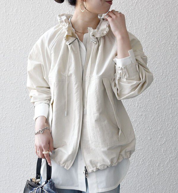 SHIPS any「《予約》SHIPS any:〈洗濯機可能〉ナイロン タスラン ギャザー スタンドカラー ブルゾン」|ブルゾン・スタジャン|