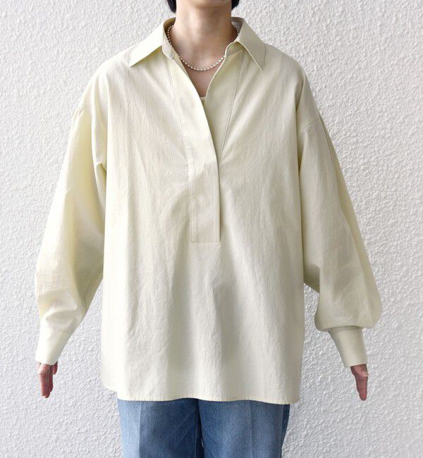 SHIPS for women「《予約》〈手洗い可能〉無地 / ストライプ サイド スリット スキッパー コットン シャツ」|シャツ・ブラウス|