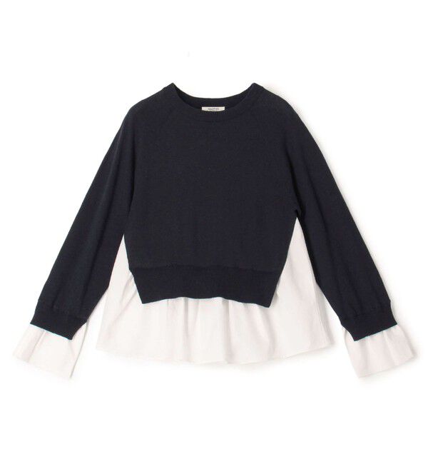 MACPHEE「ファブリックコンビ クルーネックプルオーバー」|ニット・セーター|68 ネイビー系