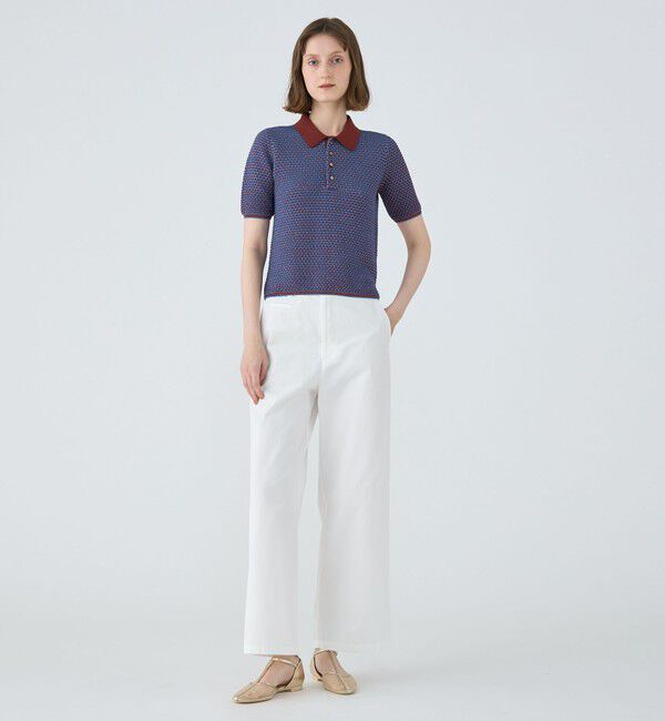 MACPHEE「コットンナイロンラメボーダー ポロプルオーバー」|ニット・セーター|